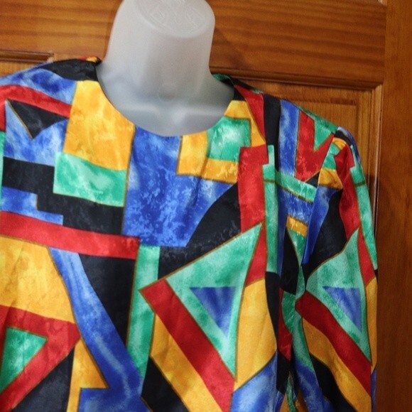 Neiman Marcus Bright Loud Bold Colorful Geometric 80s Shoulder Pads Top 8 - Picture 3 of 11